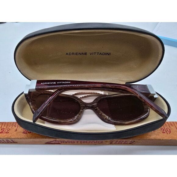 VTG Adrienne Vittadini Womens Sunglasses W/ Case, Cleaning Cloth Purplish Brown - Picture 3 of 7